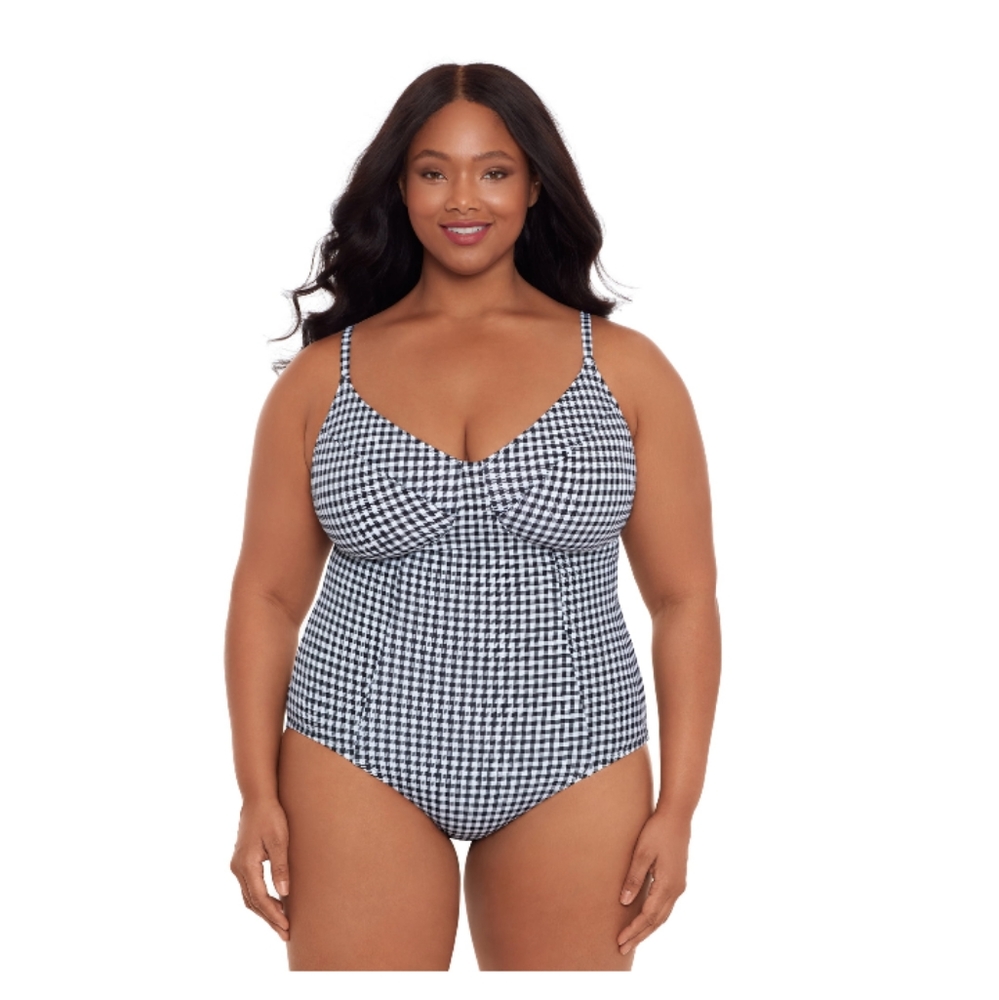 Time and Tru Women's and Women’s Plus Size Paneled Twist Back One Piece